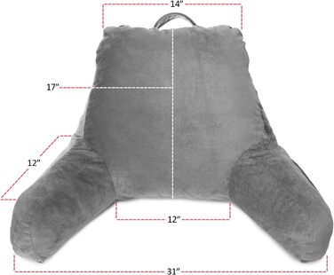 Подушка для читання Clara Clark з підлокітниками для дітей та дорослих – преміум подушка з піною з пам'яті для перегляду телевізора та сидіння в ліжку – сіра, середнього розміру