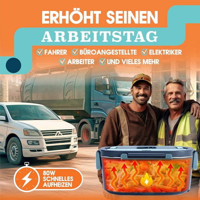 Електрична ланчбокс TRAVELISIMO 80W, 1,5L, 3-в-1, для авто/вантажівки, 12V/24V/220V, мікрохвильова функція, темно-синій