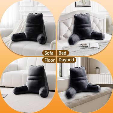 М'яке спинне крісло-подушка Sasttie для ліжка, рожеве, з кишенями та підлокітниками