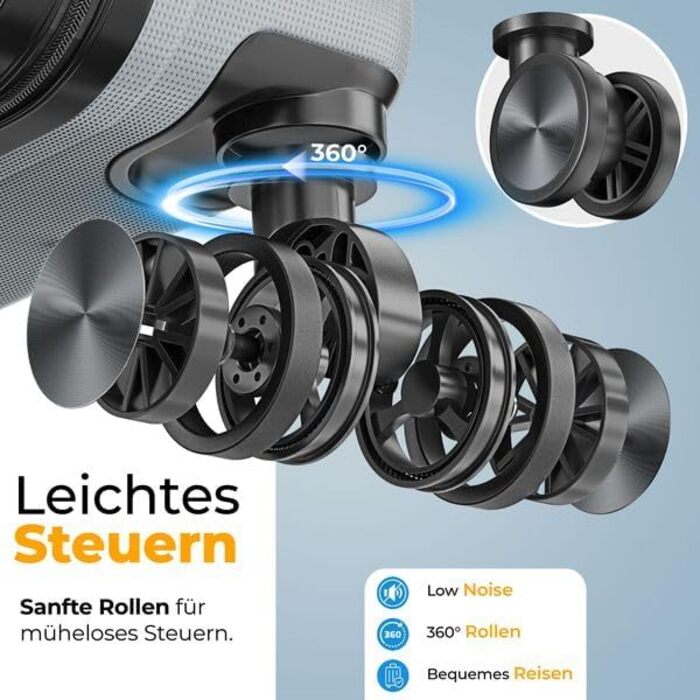 Набір валіз KESSER® 3 шт. | Валізи з ABS, з кодовим замком, ваговою шалькою та органайзером для документів | 360° колеса | Ручна поклажа та великі валізи для подорожей та бізнесу | Сірий колір