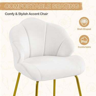 Крісло Yaheetech у формі мушлі, сучасне крісло-вушко, з металевими ніжками, поліестер, для вітальні/туалетного столика/спальні, біле (1 шт.)