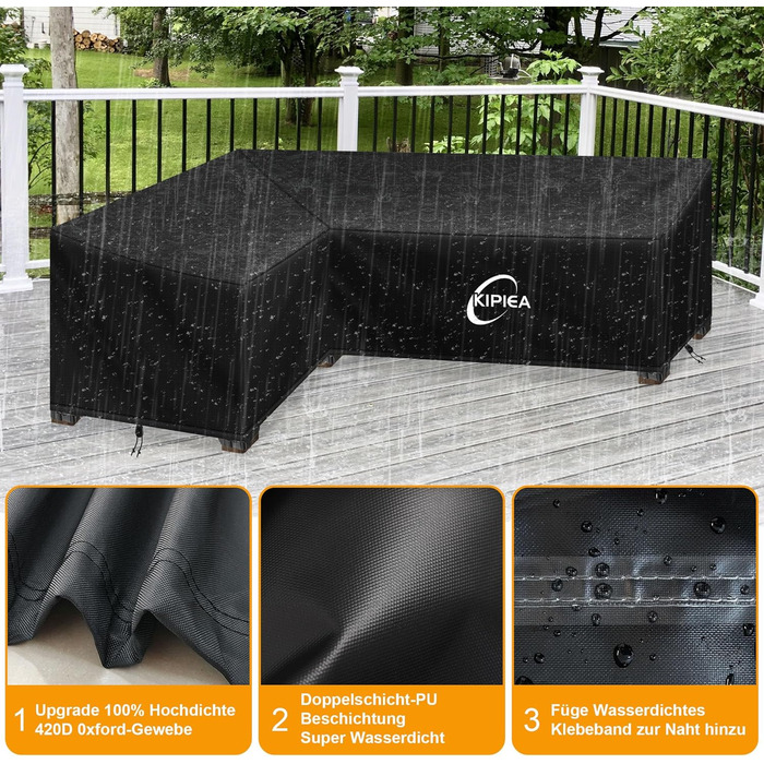 Чохол для сауни/лаунж-меблів Kipiea L-подібної форми, водонепроникний, 420D, для саду, 250x250x85x78/200x250x85 см