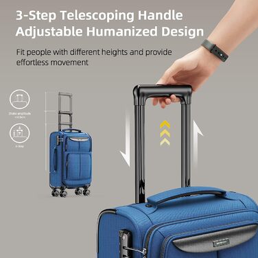 Набір валіз Showkoo Softshell 3 шт., розширювані, легкі, міцні, з обертовими колесами, TSA-замок, 50.8/61/71.1 см, блакитний