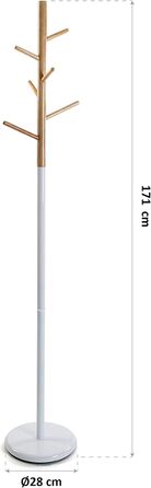 Вішалка для одягу Versa Malmö мінімалістична, з 9 гачками, 171 x 28 x 28 см, метал та дерево, колір білий