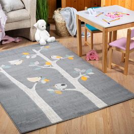 Килимок Domdeco Baby & Children's Rug YLVIE, висотою 7,5 мм з коротким ворсом, з мотивом птаха, для дитячої/дитячої/ігрової кімнати, з синтетичних волокон, темно-сірий 120x170см Сірий 120 x 170 см