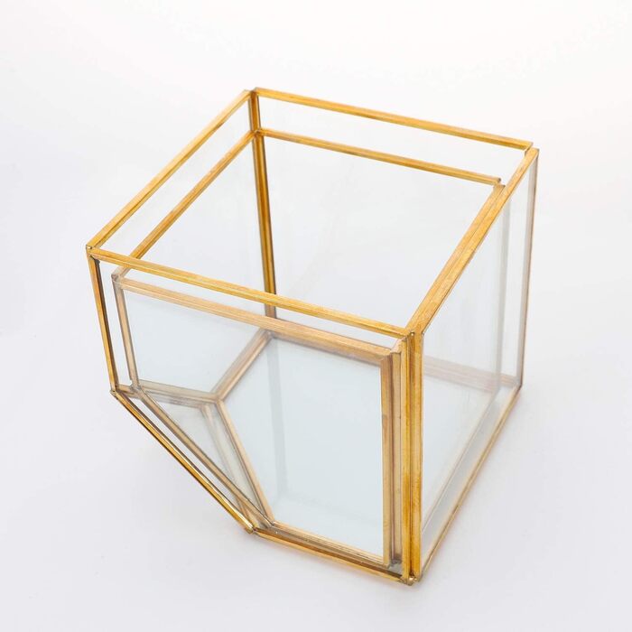 Скляне терассіум ElegantLife Geometris для сукулентів та повітряних рослин (кубічна форма, золото, чорний)