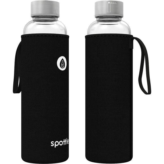 Скляна пляшка для води Spottle 750 мл з неопреновим чорним чохлом та гвинтовою кришкою