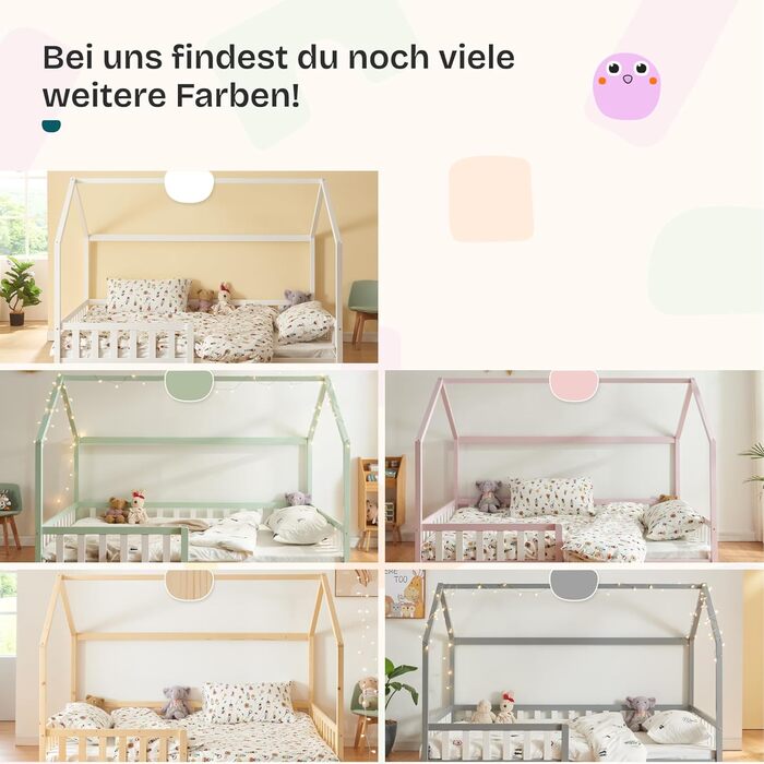 Ліжко дитяче en.casa Hesel для дітей, 90x200 см, біле, з бортиками та ламелями, Montessori, дерев'яне, для юніорів
