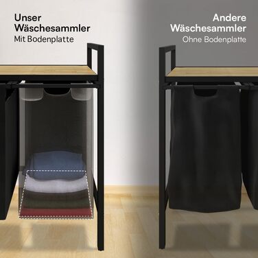 STEELSØN Rigil Кошик для білизни з 2 відділеннями – з полицею з бамбука – 2x 45 л – чорний металевий сортер для білизни – знімні мішки для білизни – контейнер для брудної білизни 2 відділення