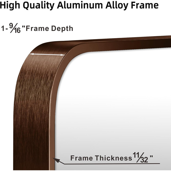 Дзеркало для ванної кімнати на стіну з круглим кутом та коричневим металевим каркасом, 76.2 x 50.8 см, бронза, для ванної, передпокою, вітальні, спальні