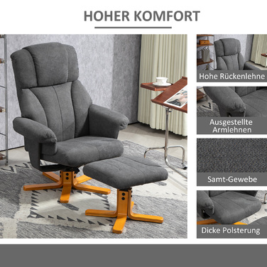 Крісло-реклайнер HOMCOM з регульованим нахилом спинки, з пуфом, крісло для телевізора до 150 кг, для вітальні, спальні, 79 x 80 x 104 см, темно-сірий | Aosom