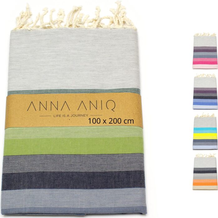 Рушник ANNA ANIQ Fouta Hammam XXL 100x200 см - 100 бавовна, ванна, сауна, пляжний рушник (зелено-джинсовий синій)