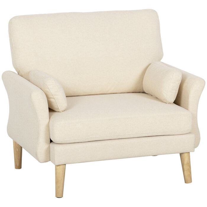 Крісло з велюровою оббивкою, велике акцентне крісло на дерев'яних ніжках, крісло для читання у вітальню та спальню, кремово-біле