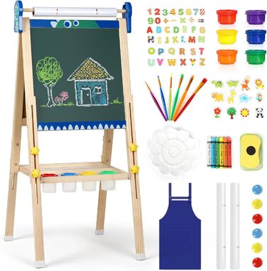 Дитяча мольберт Kinder 3-в-1 з магнітною дошкою, для малювання, висотою регулюється, блакитний, подарунок для дітей