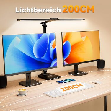LED настільна лампа CHARYJOD з регулюванням яскравості та кольорової температури, USB-порт для зарядки, чорний колір