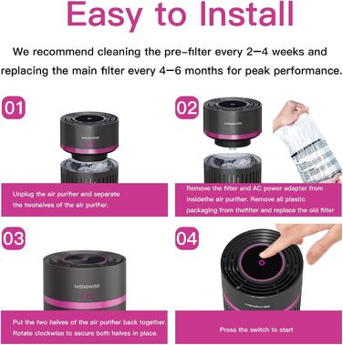 Повітряочисник MEGAWISE з 3-в-1 фільтром HEPA для дому та спальні. Захист від алергенів, пилу, тютюнового диму та диму від лісових пожеж.
