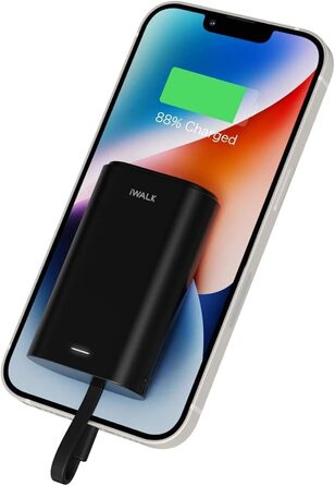 Портативний зарядний пристрій з кабелем, сумісний з iPhone і Samsung, чорний, 9000mAh