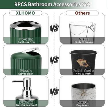 Набір аксесуарів для ванної кімнати 9 шт. Чорний та золотий: смітник, попільниця, диспенсер для мила, мильниця, тримач для зубних щіток, стакан для зубних щіток, щітка для унітазу та контейнер для ватних паличок