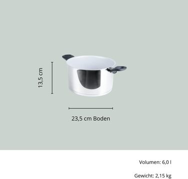 Каструля Genius Cerafit Steel 24 см скляна кришка - покриття з нержавіючої сталі, 6 л Для всіх типів варильних поверхонь та індукції Сендвіч-дно, макс. 60 символів