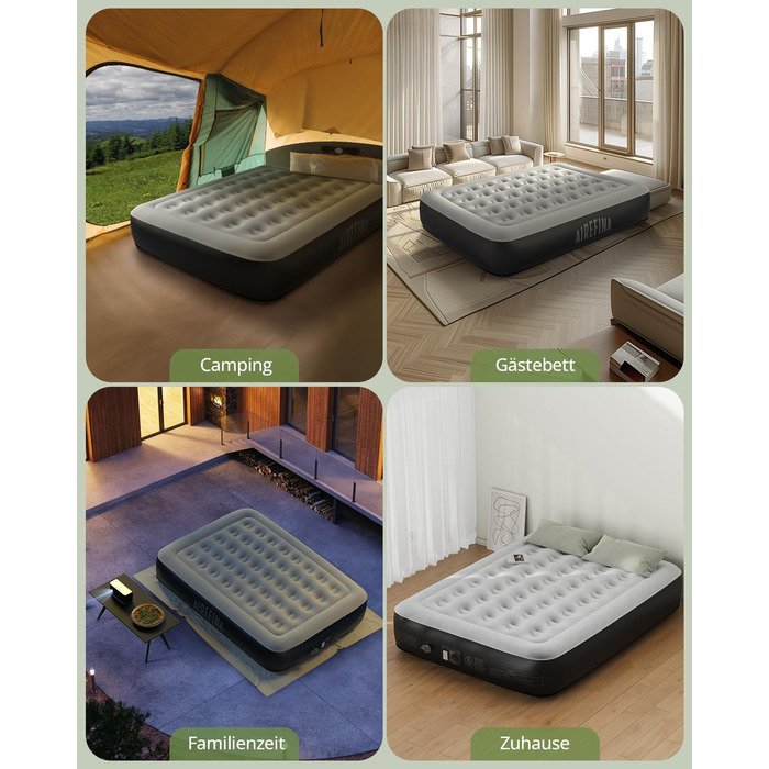 Надувне ліжко Airefina для 1 особи з вбудованим насосом, 99x190x46 см. Гостьове ліжко, компактне, з сумкою для перенесення, до 295 кг.
