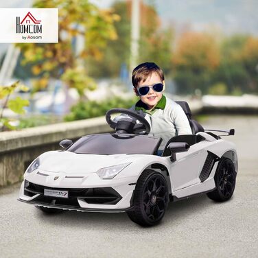 Електромобіль для дітей HOMCOM Lamborghini Aventador SVJ Roadster 12V з пультом, MP3, сигналом, фарами, білий, для дітей 3-5 років