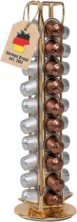 Тримач для капсул кави INTIRILIFE сумісний з Nespresso (40 шт) з заліза, золотий, 11.5 x 37.5 см, поворотний на 360°, для зберігання капсул
