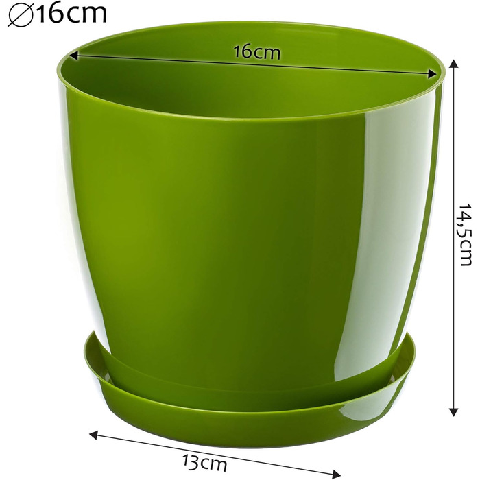 Набір квіткових горщиків KADAX (3 шт.): 20см, 16см, зелений. Пластикові горщики для квітів та рослин з підставкою, для дому