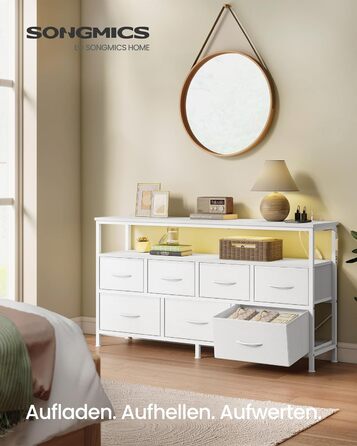 SONGMICS BELLAH: Комод, шафа, тумба з LED-підсвіткою, стайлінг-станція, 1 полиця, індустріальний стиль, вінтажно-коричневий/чорний, LGS723KD01 (7 ящиків, білий)