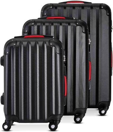 Набір валіз Monzana з 3 предметів Валіза Baseline тверда валіза M-L-XL гелеві ручки 4 колеса захист країв фіксатор ніжки візок на колесах валіза для подорожей (чорна)