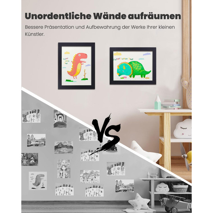 Рамки для фотографій A4, 2 шт. - Чорні, для дитячих малюнків, школи, дому, офісу