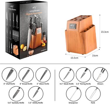 Набір професійних японських ножів NANFANG BROTHERS Messersets Damast (18 шт.) з підставкою, VG10 сталь, 67 шарів дамаску