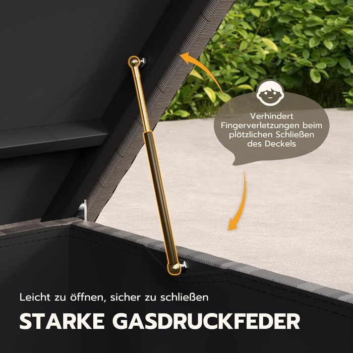 Водонепроникний садовий ящик Amopatio Gartenbox 650л з поліротангу для подушок, металевий ящик для зберігання з газліфтами для саду та балкону, сірий