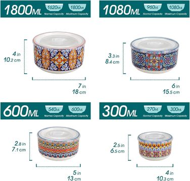 Набір супових та салатних мисок Vancasso (4 шт.) з кришкою, кераміка, 300/600/1080/1800 мл. Ідеально для обіду, пікніка та кухні.