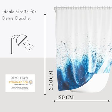 Шторка для душу DROPHOP Maritime Sea Design Ш x В 120 x 200 см темно-синій, білий, виготовлений з водонепроникного поліестерового текстилю, можна прати, обтяжений поділ, з покриттям проти цвілі, включаючи гачок з нержавіючої сталі синій 120 x 200 см