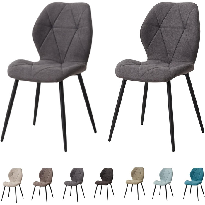 Стільці для їдальні GrandCA HOME, оббиті, скандинавський стиль, метал, ромбоподібні подушки, сірі (2 шт.)