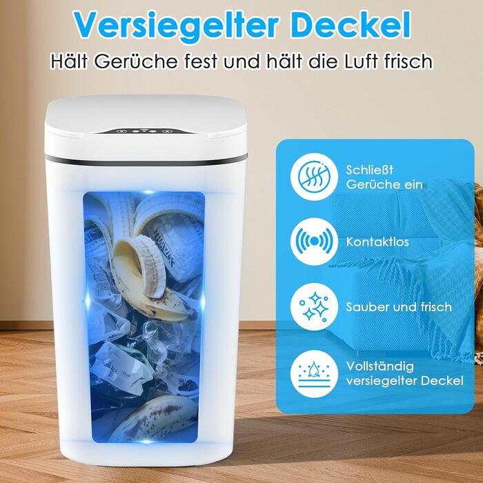 Набір з 2 сміттєвих контейнерів з датчиком, 10 л, автоматичний електричний кришка, 3 режими роботи, тихий, водонепроникний, інтелектуальний контейнер для сміття, для кухні, офісу, вітальні, ванної кімнати