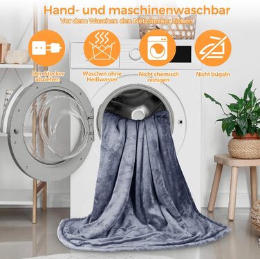 Електрична ковдра PROALLER 160x130 см з 10 рівнями нагріву та таймером, м'яка фланель-шерпа, для дивану, ліжка, офісу, сірий колір