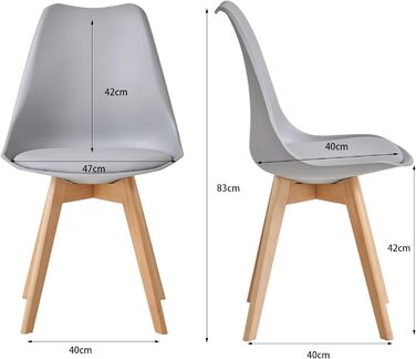 Набір обідніх стільців 6 шт., масивні дерев'яні ніжки, знімні подушки, кухонні стільці, сучасний дизайн (сірий)