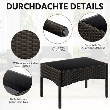 Набір садових меблів Yaheetech на 4 особи: диван, 2 крісла, стіл, подушки. Набір меблів для балкона, тераси, саду. Чорний та сірий (коричневий та бежевий).