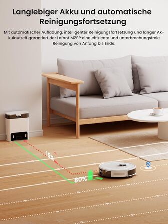 Робот-пилосос LEFANT M2S Pro з функцією миття, 5000Pa, лазерна навігація, LiDAR dToF, 150 хв, розпізнавання килимів, керування через додаток/голос, ідеальний для шерсті тварин, чорний