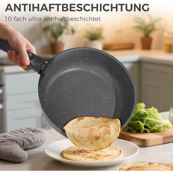 Набір каструль та сковорідок YASHE 9 шт. з антипригарним покриттям, білий (сірий), для всіх плит, знімний ручка, сумісний з духовкою, компактний, економія місця