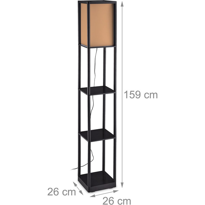 Торшер з полицею, E27, 3 полиці, сучасний дизайн, 159x26x26 см, чорно-коричневий