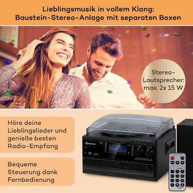Вініловий програвач Auna з Bluetooth, USB, CD, DAB-радіо, динаміками, ретро-дизайн