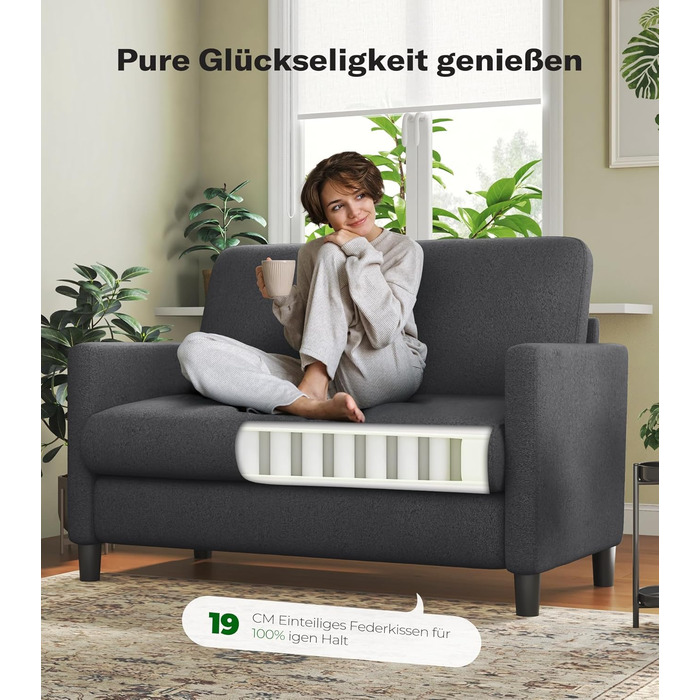 Двомісний диванчик для підліткової кімнати, компактний диван з масиву дерева, сірий колір, 130 см