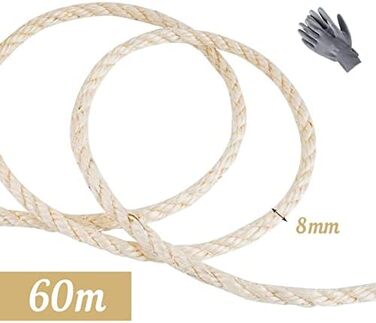 Мотузка Ilauke з натурального сизалю 8 мм 60 м біла
