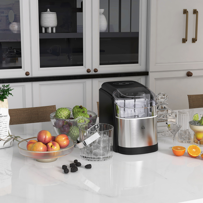 Машина для приготування льоду HOMCOM, диспенсер для льоду, Ice-Maker, продуктивність 12 кг/день, 9 кубиків/6-12 хвилин, сріблястого кольору