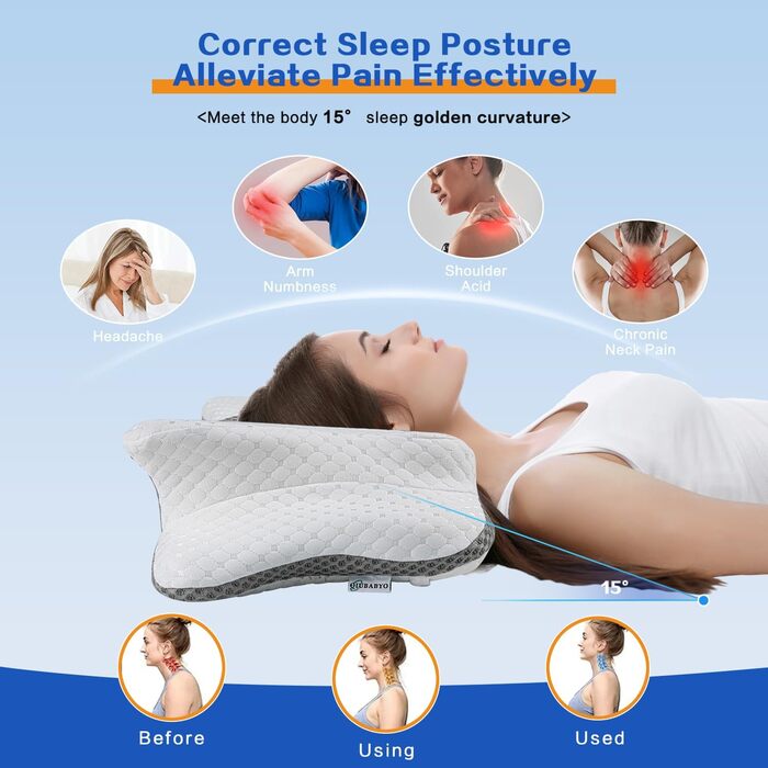 Ортопедична подушка для шиї з Memory Foam, регульована висота, ергономічна, для комфортного сну, без запаху, підходить для сну на боці