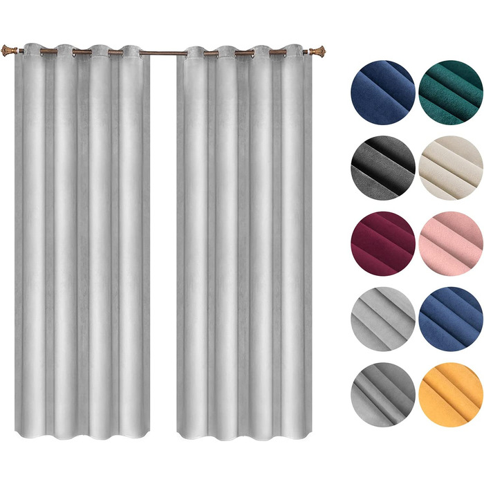 Щільні штори woltu непрозорі оксамитові штори з люверсами, 2 шт. термогардинові люверси, 300 г/ м2, щільні щільні штори, світлонепроникні штори для спальні, вітальні, (140x225 см, світло-сірий)