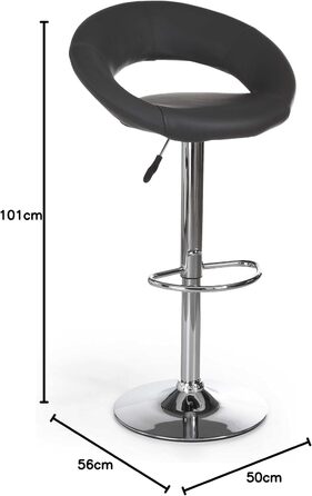 Барний стілець AC Design Furniture Thilde, комплект 2 шт., чорна екошкіра, 56x50x100 см