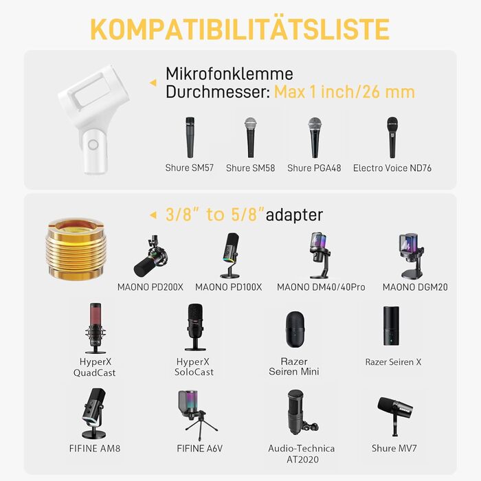 Мікрофон Maono BA20 з кріпленням-стійкою для подкастів, геймінгу та стрімінгу (білий)